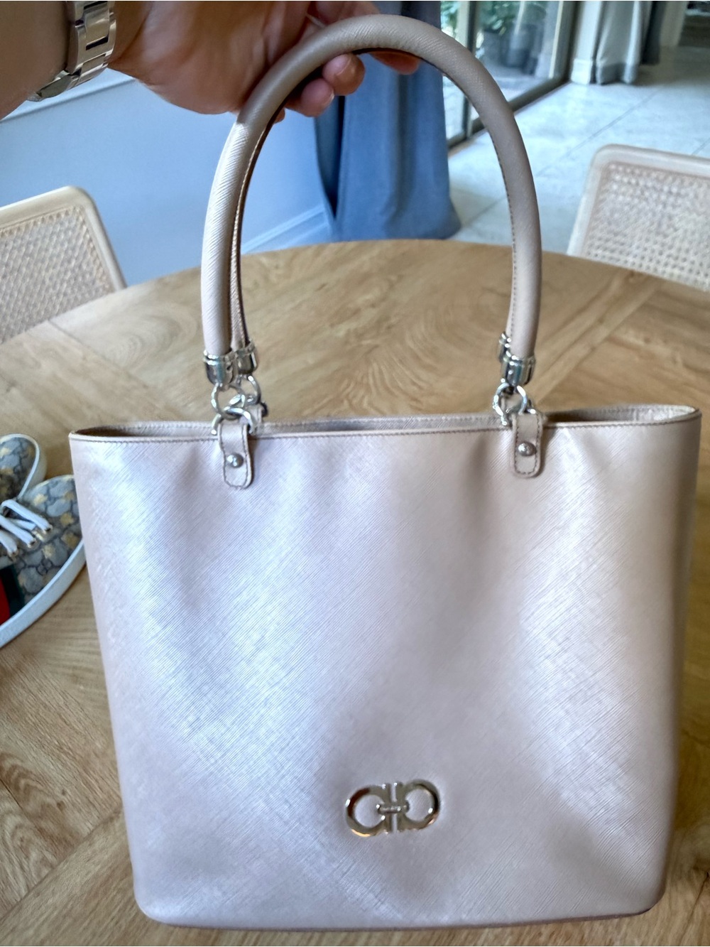 Salvatore Ferragamo grey Leather Double Handles Tote Bag